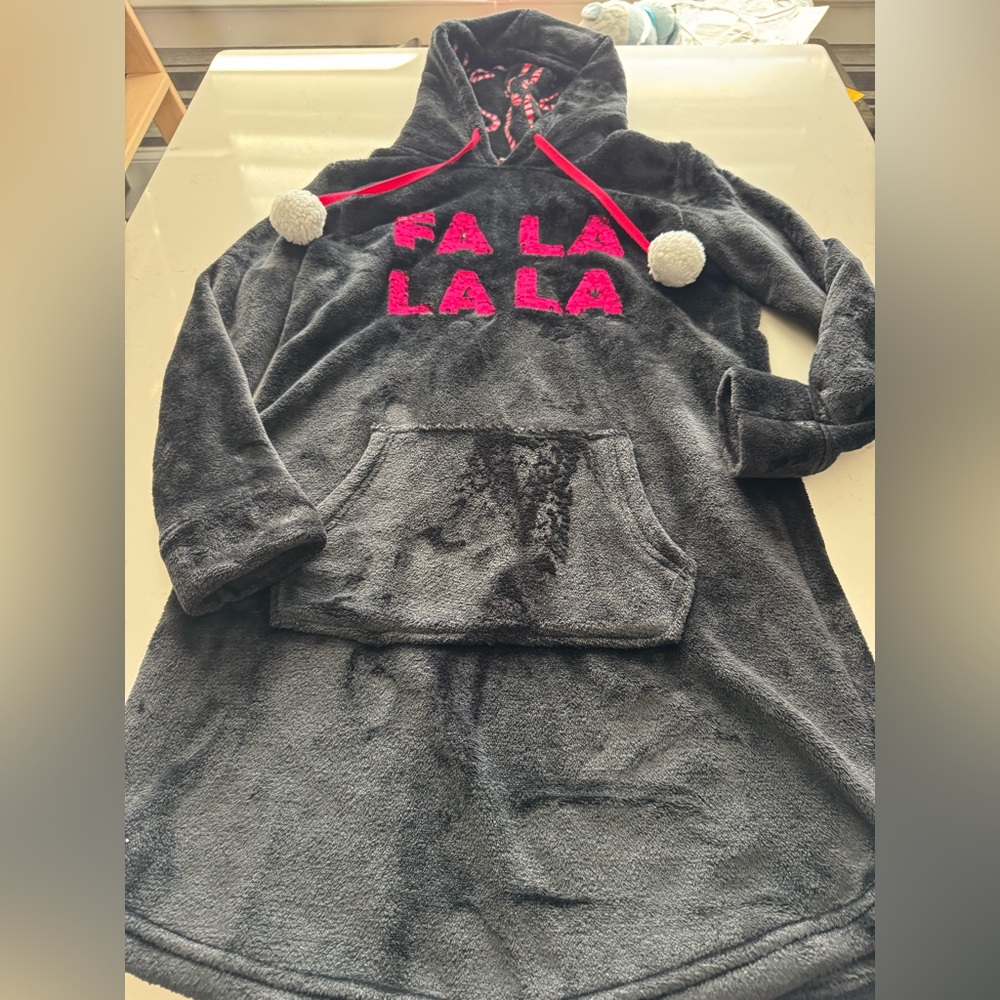 Cozy Black Hooded Fleece with Sequin Text